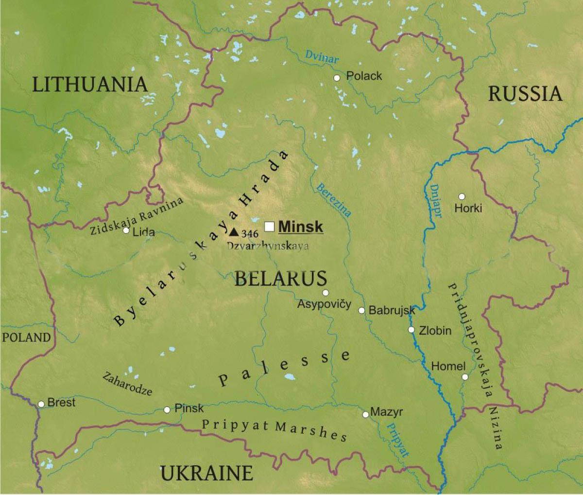 Mapa fisiko Bielorrusia